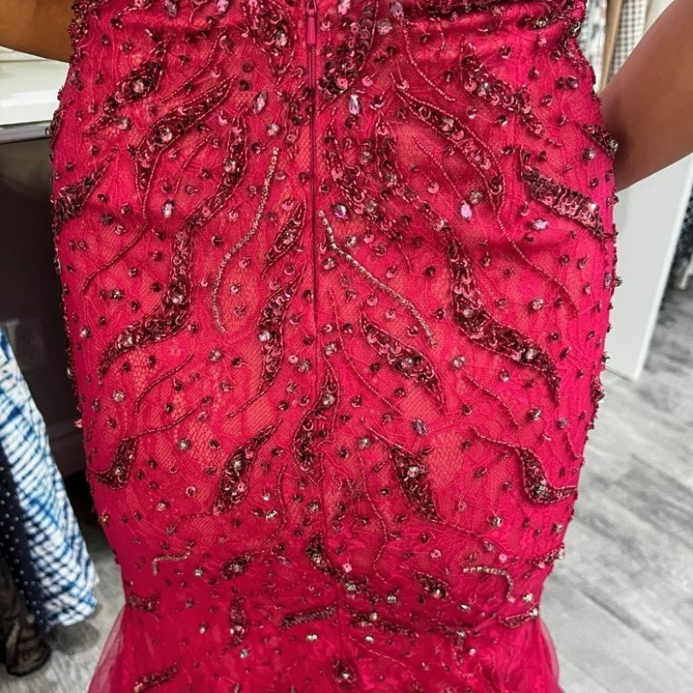 NWT Mac Duggal Red Pink Mermaid Formal Gown $798 - Picture 8 of 13